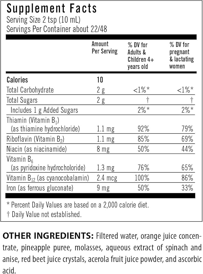 Flora Iron - Vegan Liquid Iron Supplement with B Vitamins - Offers Red Blood Cell & Energy Support - Yeast-Free & Gluten-Free - Delicious Fruit Juice Base - 7.7 fl. oz. Glass Bottle
