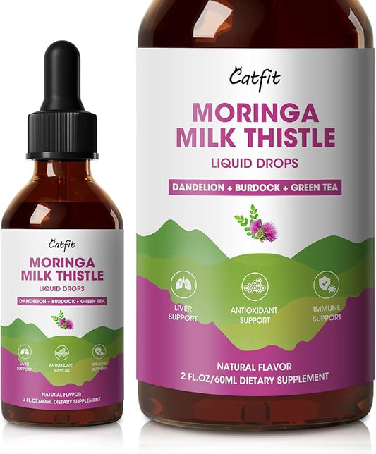 Moringa Milk Thistle Liquid Drops - Liver Health, Immune Support, Antioxidant Blend with Burdock, Green Tea & Dandelion - Moringa Capsules Alternative - Vegan, Natural Flavor,2 Fl Oz