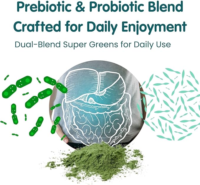 Digestive Enzymes with Probiotics and Prebiotics for All Types, Women & Men, Super Greens Made with Young Barley Leaf Powder & Probiotic Powder from Japan, 7 Portable Sachets