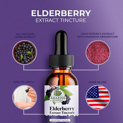 Elderberry Extract 15,000mg Strength Tincture - Organic Immune Support & Wellness Supplement | Elderberry Syrup Organic | 30ml/1oz