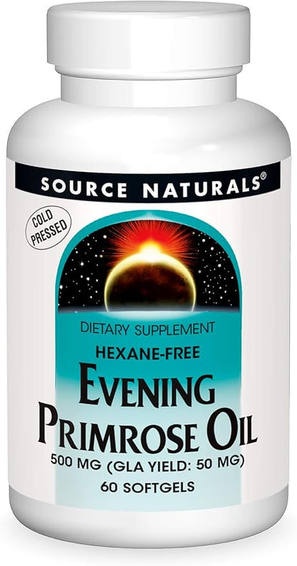 Source Naturals Evening Primrose Oil - Hexane-Free - 500mg - GLA Yield: 50 mg - Cold-Pressed - 60 Softgels