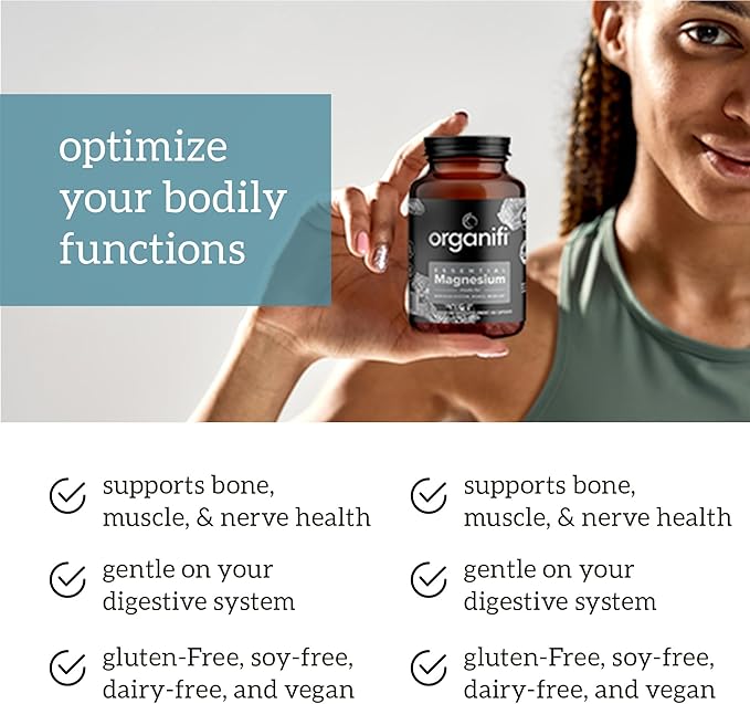Organifi Essential Magnesium Glycinate Supplement for Bone Support and Muscle Health, 150mg, 60 Vegan Capsules