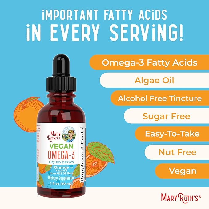 MaryRuth Organics Omega 3 Liquid Drops | 400mg DHA Per Serving | Omega 3 Supplement for Immune Support | Overall Health | for The Whole Family | 1oz