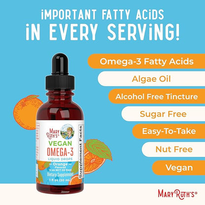 MaryRuth Organics Omega 3 Liquid Drops | 400mg DHA Per Serving | Omega 3 Supplement for Immune Support | Overall Health | for The Whole Family | 1oz