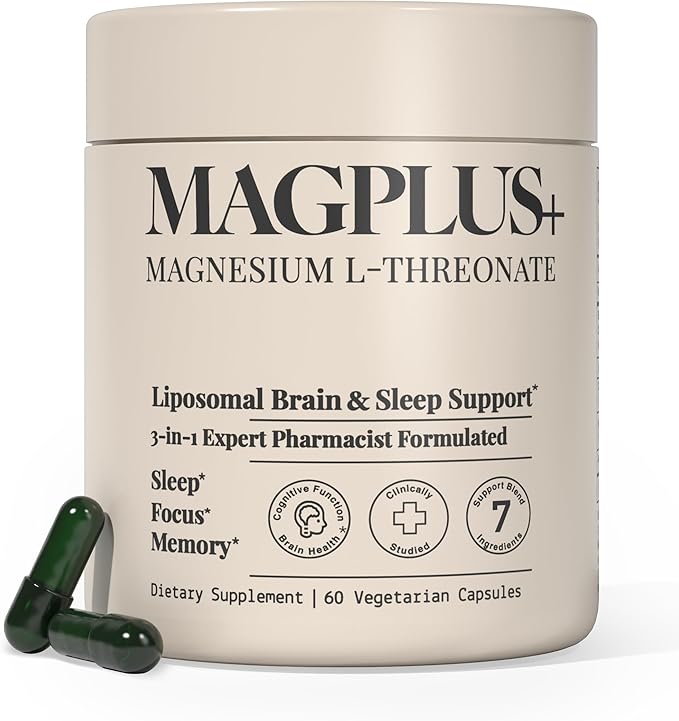MAGPLUS+ Magnesium L-Threonate, Apigenin & Theanine - High Absorption Liposomal Magnesium Supplement Capsules - Supports Natural Deep Sleep, Calm, and Cognitive Function