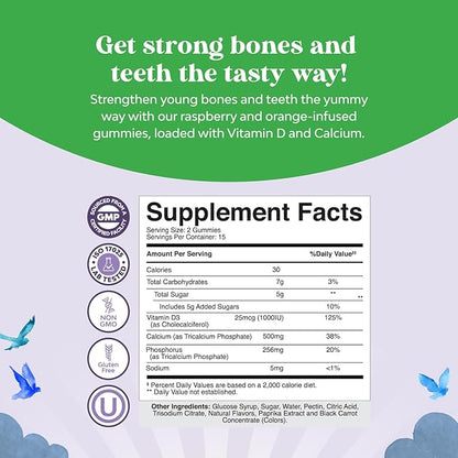 Natures Craft Tasty Kids Calcium Gummies - Vitamin D & Calcium Gummies for Children - Vitamin with & D for Muscle Bone Development Gelatin-Free Kosher Childrens 30ct (2 Pack)