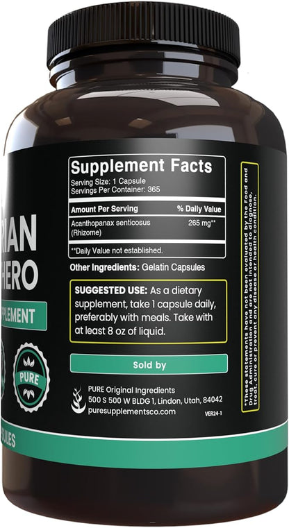 PURE ORIGINAL INGREDIENTS Siberian Eleuthero, Always Pure, No Additives Or Fillers, Lab Verified (365 Count (Pack of 1))