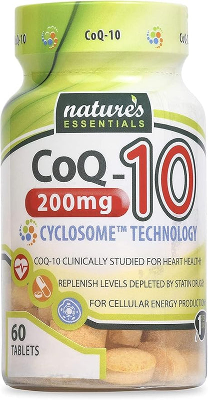NATURE'S ESSENTIALS CoQ-10 200mg | Heart Health Support & Cellular Energy | Advanced Cyclosome Liposomal Delivery | Non-GMO, Gluten Free, Vegetarian | 60 Tablets