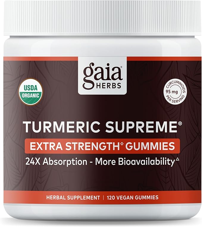 Gaia Herbs Turmeric Supreme Extra Strength Gummies - Supports Swelling Relief to Help Maintain an Active Lifestyle - Lemon Ginger Flavor - 120 Vegan Organic Gummies (40-Day Supply)