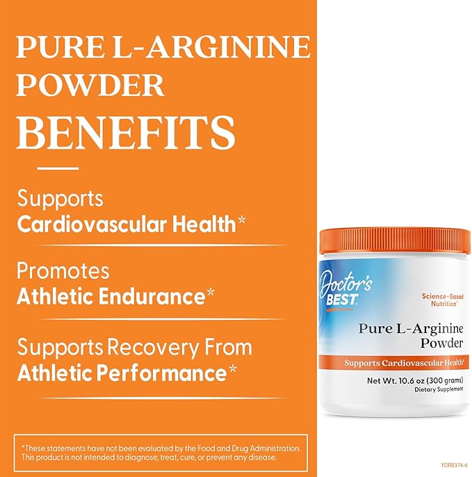 Doctors Best Pure L-Arginine Powder, Supports Cardiovascular Health, Non-GMO, Gluten Free, Soy Free, Vegan Net Wt. 10.6 oz (300 Grams)