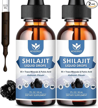 Pure Himalayan Shilajit Liquid Supplement - Energy & Immune Support, Contain 85+ Trace Minerals & Fulvic Acid, Pure Shilajit Resin Liquid Drop for Men & Women, Natural Flavor, 1 Fl Oz (2 Pack)