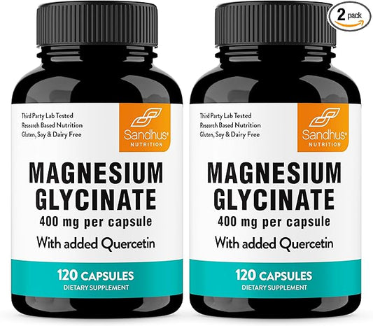 Magnesium Glycinate 400mg Capsules with Quercetin | Quality Sleep, Relaxation, Muscle, Bone Health & Immune Support | 120 Count (Pack of 2) | Easy to Swallow | for Women and Men