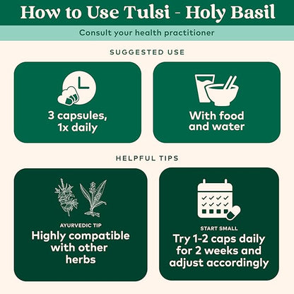 Organic India Tulsi Holy Basil Capsules - Holy Basil Extract - Holy Basil Leaf Supplement, Herbal Supplement, Immune Support, Stress Relief, Vegan, Gluten-Free, Kosher, Organic, Non-GMO - 180 Capsules