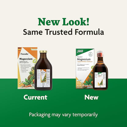 Floradix Magnesium - Liquid Herbal & Mineral Supplement for Bone Support, Digestive Health & More - Vegetarian, Non-GMO - 16.9 fl oz