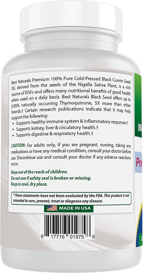 Best Naturals Black Seed (Black Cumin Seed Extract 10:1) 750 mg Per Serving- 120 Capsules