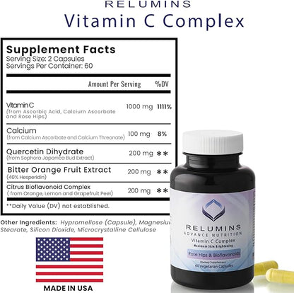 Relumins Skin & Immune Booster Vita Bundle – Advanced Vitamin C 1000mg with Rose HIPS (180 Capsules) + Max Strength Glutathione Booster (30 Veg Capsules) – Antioxidant & Skin Support, Halal Certified