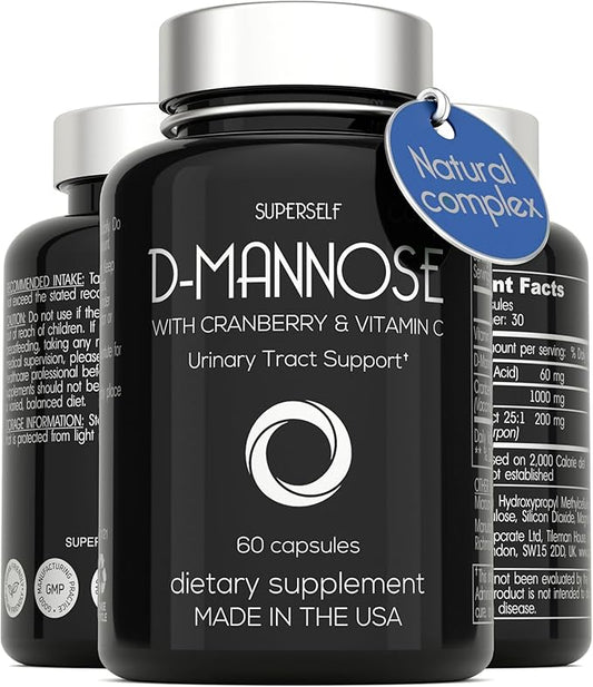 D-Mannose 1000mg Capsules - D Mannose with Cranberry Extract and Vitamin C - 60 Capsules 500mg High Strength - Urinary Tract Health for Women & Men - Vegan & Non-GMO - Fast-Acting Natural UTI Support