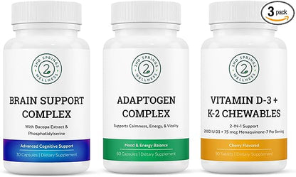 Vitality & Mind Wellness Trio Bundle - Brain Support Complex, Adaptogen Complex, and Vitamin D3+K2