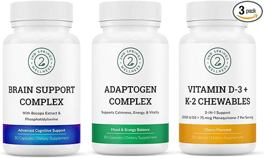 Vitality & Mind Wellness Trio Bundle - Brain Support Complex, Adaptogen Complex, and Vitamin D3+K2