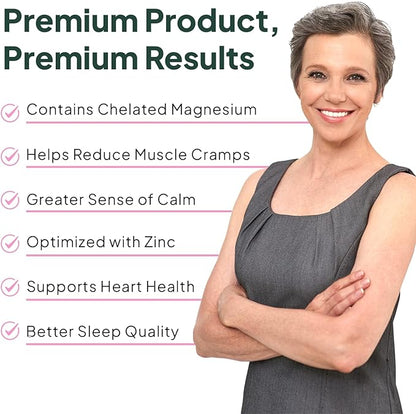 Pure Magnesium Glycinate with Zinc - Maximum Strength Chelated Magnesium Supplement for Women and Men for Muscle Cramps and Sleep Support - 6 Bottles