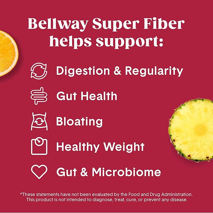 Bellway Super Fiber Powder + Fruit, Sugar Free Organic Psyllium Husk Powder Fiber Supplement for Regularity, Bloating Relief & Gut Health, Non-GMO, Plant-Based, Fruit Punch (50 Servings)