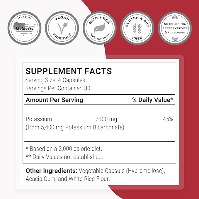 Supersmart Potassium Bicarbonate - Electrolyte Mineral - pH Acid-Base Balance - Potassium Supplement | Non-GMO & Gluten Free - 120 Vegetarian Capsules