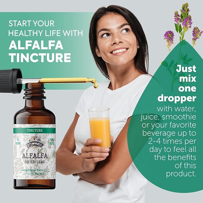 Alfalfa Tincture, Organic Alfalfa Extract (Medicago Sativa) Dried Leaf, Antioxidant Extract for Immune Support, Non-GMO in Cold-Pressed Organic Vegetable Glycerin 2 oz, 670 mg