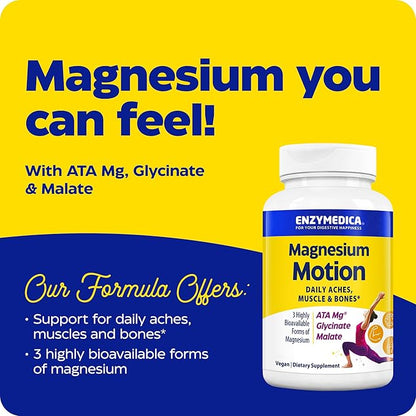 Enzymedica, Magnesium Motion with 3 Forms of Magnesium, ATA Mg, Glycinate, Malate, Soothes Occasional Aches, Supports Bones & Muscles, 60 Count