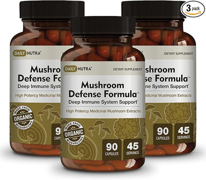 Mushroom Defense Formula - Immune Support Supplement | Organic Mushrooms, Hot Water Extracted - Reishi, Chaga, Maitake, Shiitake & Turkey Tail (270 Capsules)