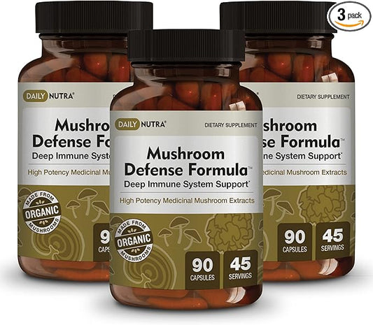 Mushroom Defense Formula - Immune Support Supplement | Organic Mushrooms, Hot Water Extracted - Reishi, Chaga, Maitake, Shiitake & Turkey Tail (270 Capsules)