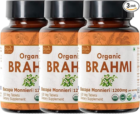 BRAHMI 120 Tablets | Bacopa Monnieri (Brahmi) | USDA Organic Certified | Organic and Natural 120tab - Pack of 3