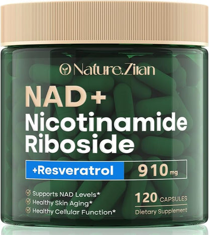 NAD Supplement 120 Capsules, Liposomal Nicotinamide Riboside, Resveratrol, Quercetin, NAD Nicotinamide Riboside Resveratrol 910mg for Women & Men, NAD Supplement for Anti Aging and Cell Regeneration