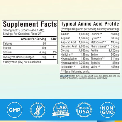 Terranics Hydrolyzed Collagen Peptides Powder, Grass Fed & Pasture Raised Bovine, Type I & III Collagen for Women, No Sugar, No Hormones, Keto, Beauty Support, Easy Mixing, Unflavored, 16oz