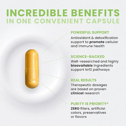 Pure TheraPro Rx Nrf2 Boost - NRF-2 Activator with Patented Sulforaphane, Curcumin, Green Tea & Trans-Pterostilbene | Antioxidant Supplement to Reduce Oxidative Stress, Made in USA (60 Vegan Capsules)