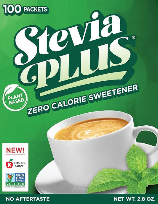 SweetLeaf Stevia Plus Powder Packets- Zero Calorie Sweetener with Stevia Leaf Extract, No Artificial Sweetener Additive, Sugar Free, Keto Friendly, Non GMO, Gluten Free- 100 Count (Pack of 1)