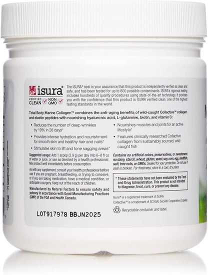 Natural Factors Total Body Marine Collagen, Bioactive Peptides Powder for Healthy Skin, Hair & Joints, Unflavored, 4.8 Oz