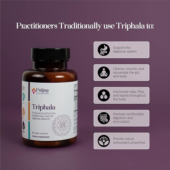 Dr. Chaudhary’s Prajna Ayurveda Triphala with Amla, Haritaki & Bibhitaki is a Rejuvenating Formula that is Traditionally used for Proper Digestion & Elimination, Vegan, Gluten-Free, Soy-Free, Organic