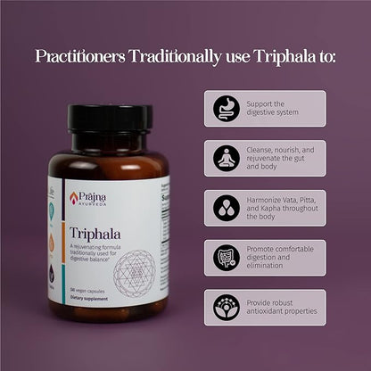 Dr. Chaudhary’s Prajna Ayurveda Triphala with Amla, Haritaki & Bibhitaki is a Rejuvenating Formula that is Traditionally used for Proper Digestion & Elimination, Vegan, Gluten-Free, Soy-Free, Organic
