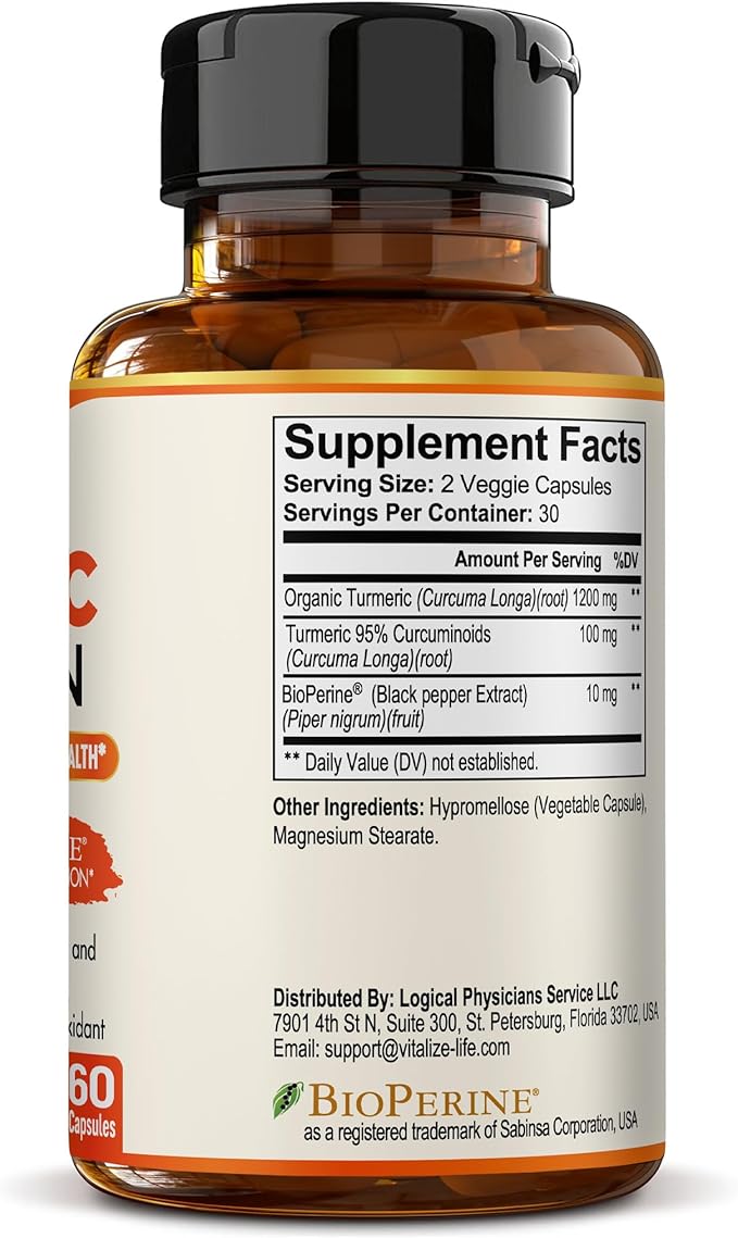 Turmeric Curcumin Supplement with BioPerine – High Absorption Turmeric Supplement – Organic Turmeric Root – Joint Supplements for Women and Men – Natural Anti Inflammatory Supplement