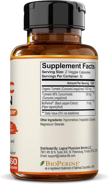 Turmeric Curcumin Supplement with BioPerine – High Absorption Turmeric Supplement – Organic Turmeric Root – Joint Supplements for Women and Men – Natural Anti Inflammatory Supplement