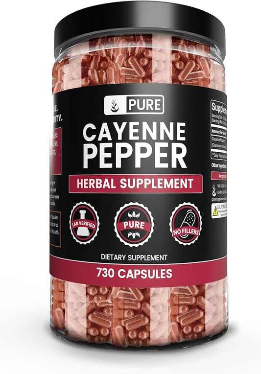 PURE ORIGINAL INGREDIENTS Cayenne Pepper (730 Capsules) No Magnesium Or Rice Fillers, Pure, Lab Verified