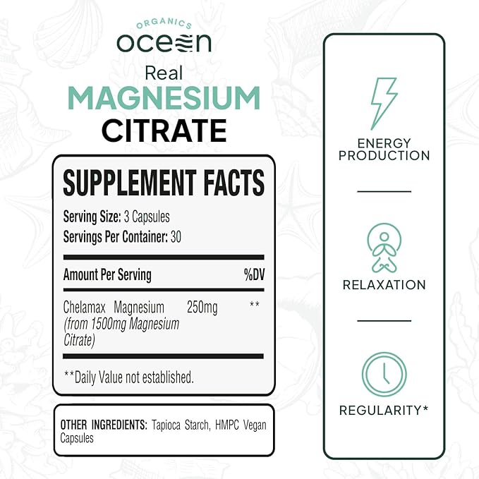 Real Magnesium Citrate - High Absorption Magnesium Supplement - Chelated Magnesium to Support Energy, Relaxation, and Regularity