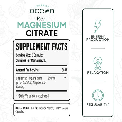 Real Magnesium Citrate - High Absorption Magnesium Supplement - Chelated Magnesium to Support Energy, Relaxation, and Regularity