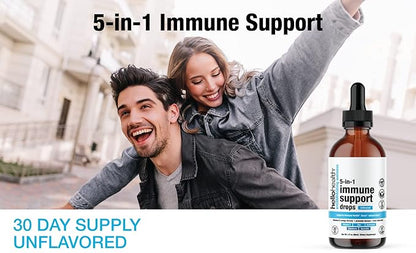 Immune Support Liquid Drops Daily 5-In-1 Immunity Vitamins – Liquid Immune Support Supplement: Quercetin, Echinacea, Elderberry with Zinc and Vitamin C for Adults Immune System Booster – 30 Day Supply