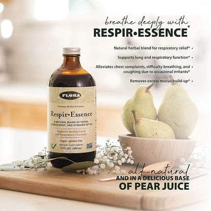 Flora - Respir-Essence - Supports Lung & Respiratory Health - Contains Thyme, Licorice Root, Elecampane & More - Non-GMO, Vegan, Gluten-Free & Kosher - 17 fl. oz. Glass Bottle