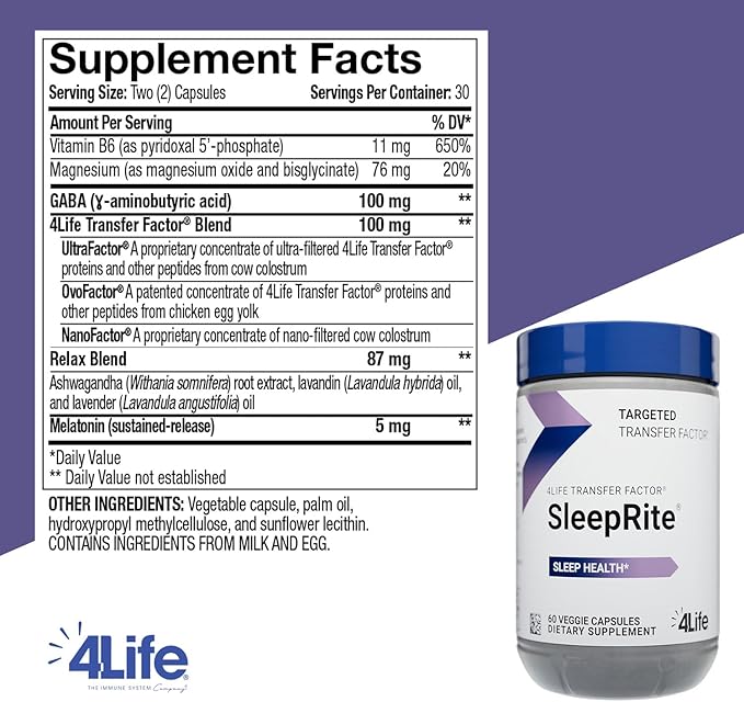 4Life Transfer Factor SleepRite - All-Natural Immune and Sleep Support with GABA and melatonin - 60 Capsules