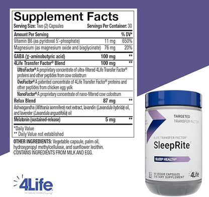 4Life Transfer Factor SleepRite - All-Natural Immune and Sleep Support with GABA and melatonin - 60 Capsules