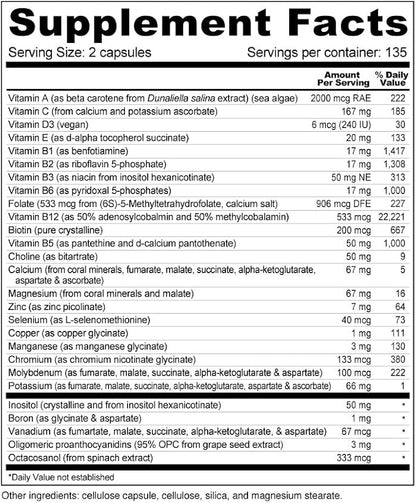 Wellness Resources Daily Energy Multiple Vitamin - 100% coenzyme B Vitamins Including Methylfolate and Methylated B12 with Other Important Cofactors for Energy, Stress, and Mood (270 Capsules)