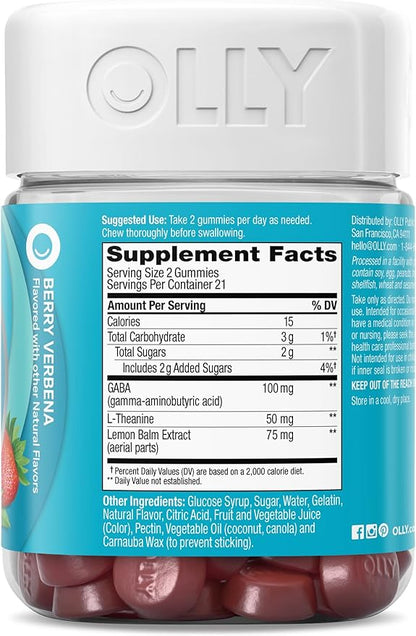 OLLY Goodbye Stress Gummy, GABA, L-Theanine, Lemon Balm, Stress Relief Supplement, Berry - 42 Count