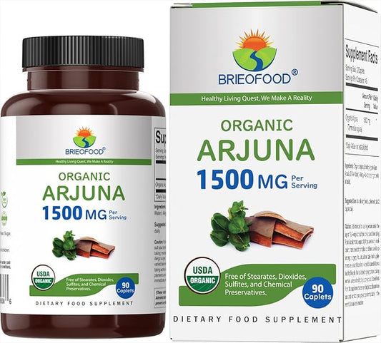 Brieofood Organic Arjuna 1500mg, 45 Servings, Vegetarian, Gluten Free, 90 Vegetarian Tablet